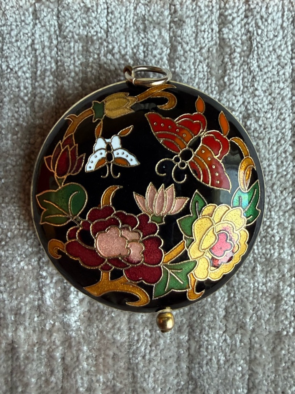 Cloisonné pendant - vintage floral and butterfly motif